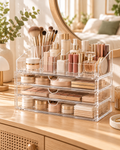 Wecnspel Acrylic Makeup Organizer – Clear Cosmetic Storage Box with Drawers for Skincare, Makeup Brushes, Lipsticks & Beauty Essentials