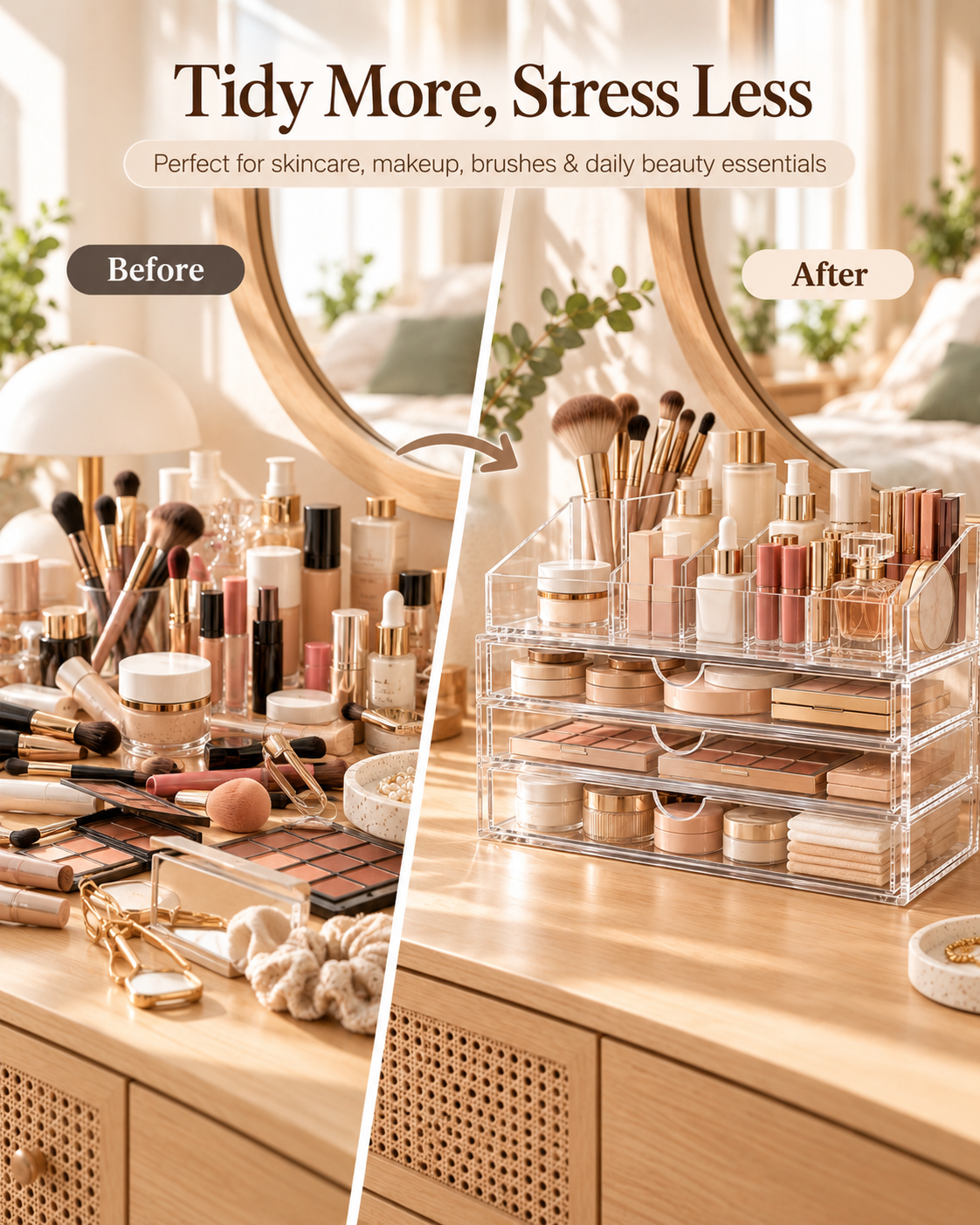 Wecnspel Acrylic Makeup Organizer – Clear Cosmetic Storage Box with Drawers for Skincare, Makeup Brushes, Lipsticks & Beauty Essentials