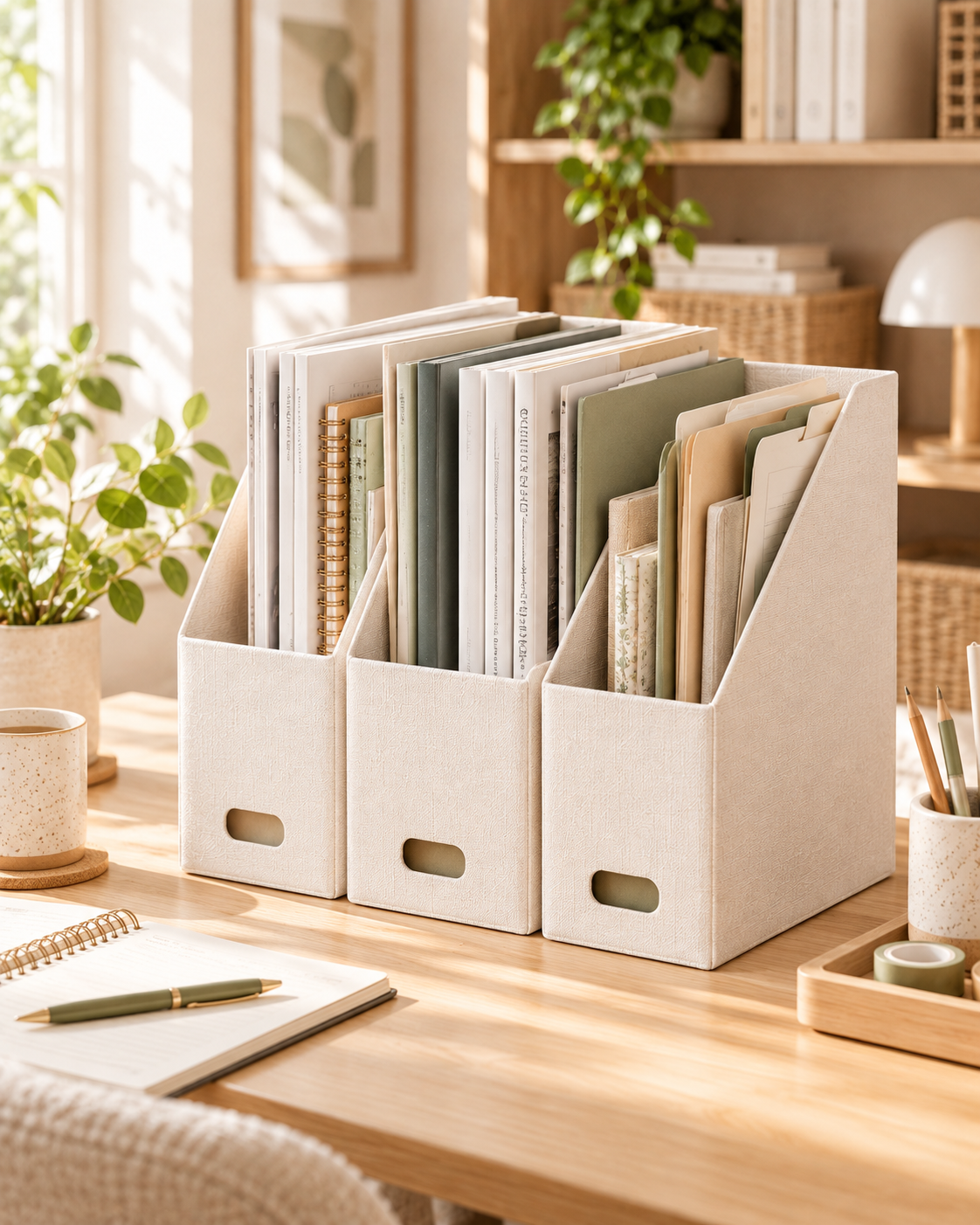Wecnspel File Organizer Box – Desktop Document Storage Holder for Files, Magazines, Books & Office Supplies, Home Office Organization Solution