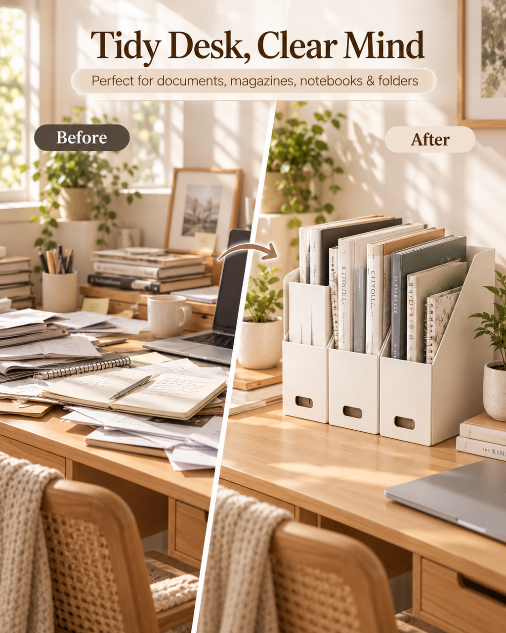 Wecnspel File Organizer Box – Desktop Document Storage Holder for Files, Magazines, Books & Office Supplies, Home Office Organization Solution