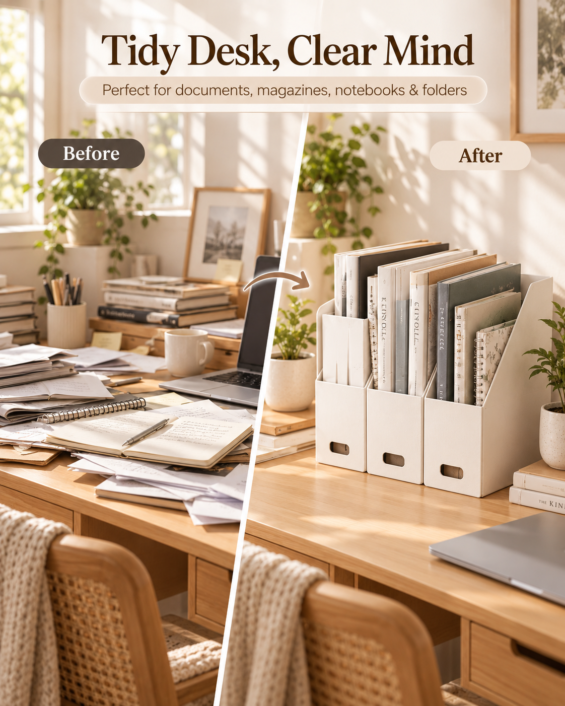 Wecnspel File Organizer Box – Desktop Document Storage Holder for Files, Magazines, Books & Office Supplies, Home Office Organization Solution