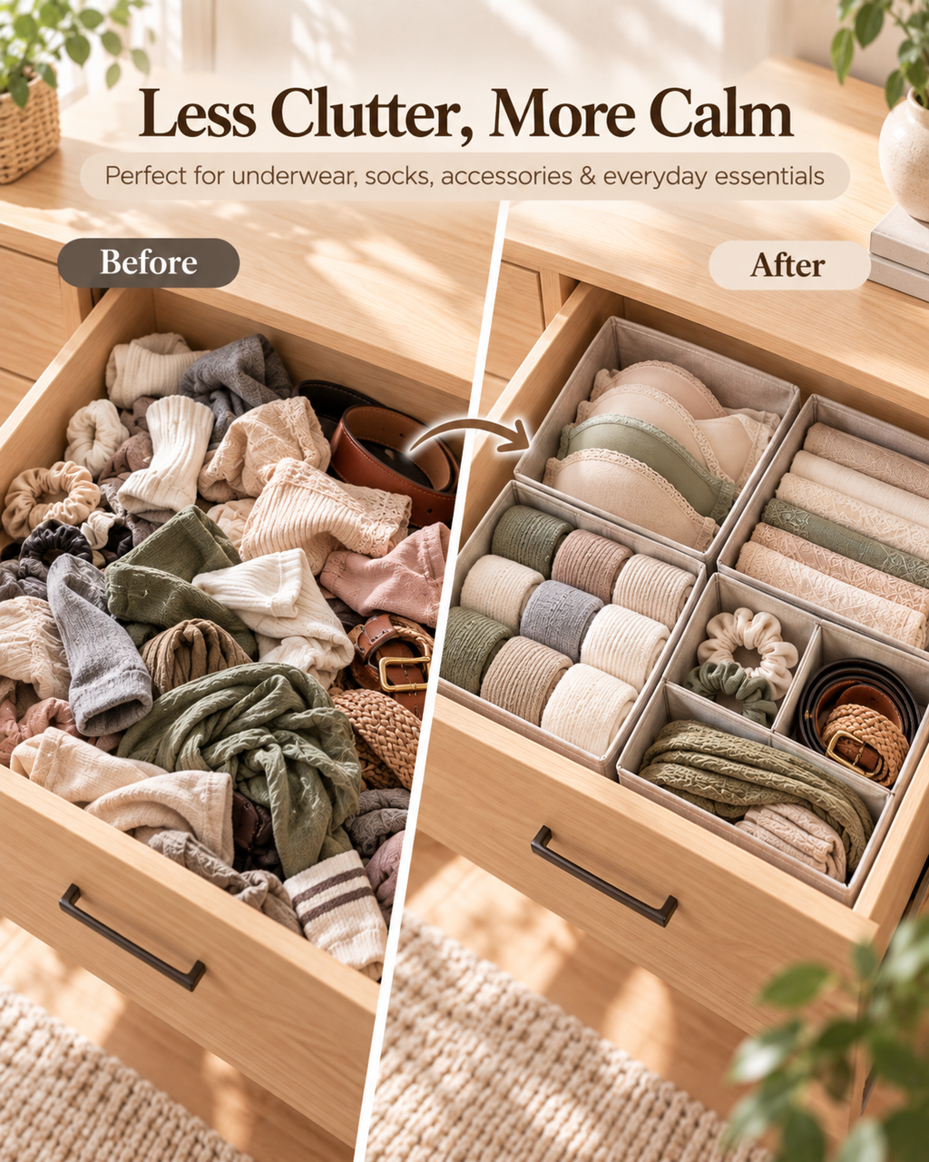Wecnspel Drawer Organizer Set – Foldable Fabric Storage Boxes for Clothes, Socks, Underwear & Accessories, Closet Drawer Organization Solution
