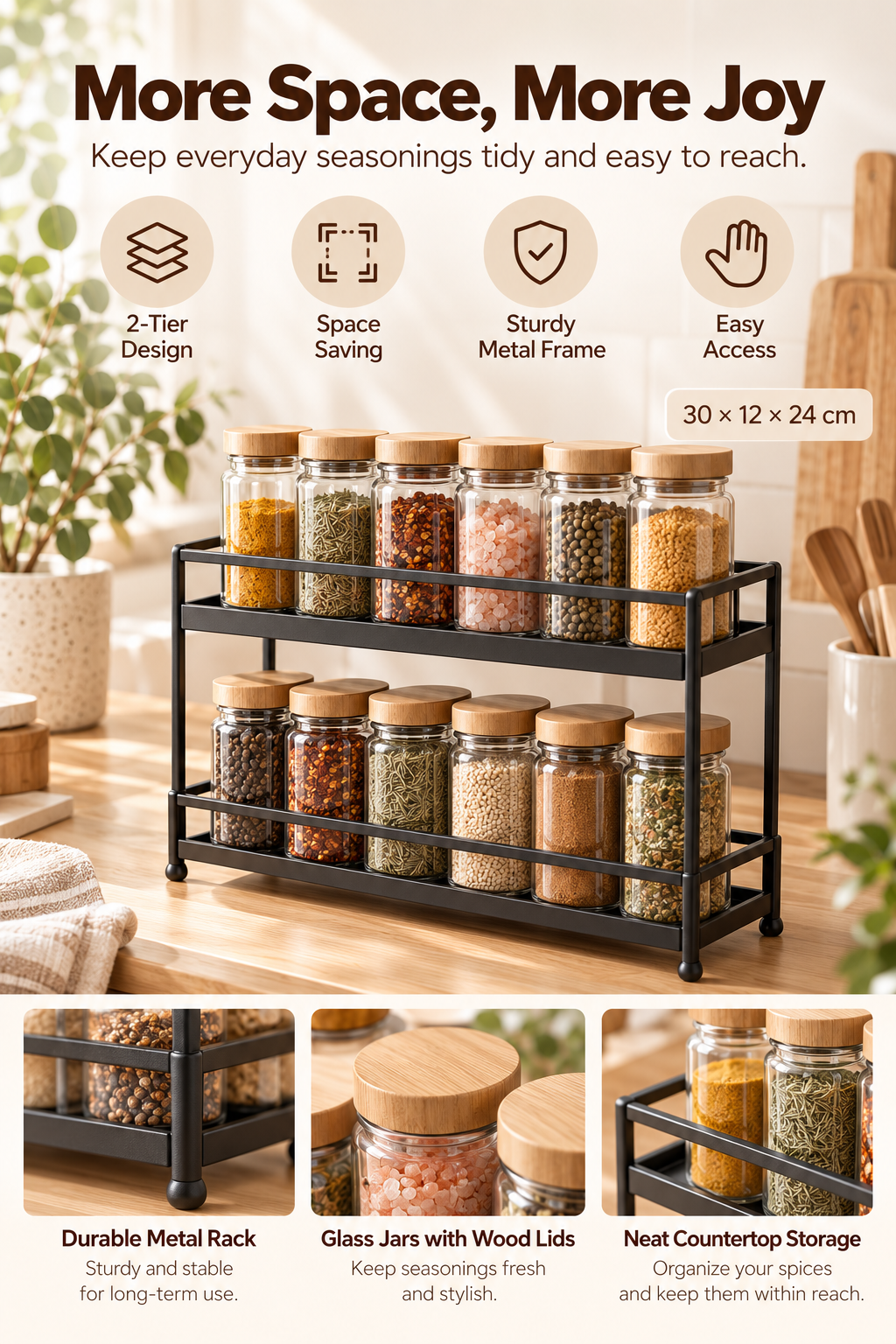 Wecnspel 2 Tier Spice Rack Organizer – Metal Kitchen Countertop Storage Shelf for Seasonings, Spice Jars, Herbs & Cooking Essentials