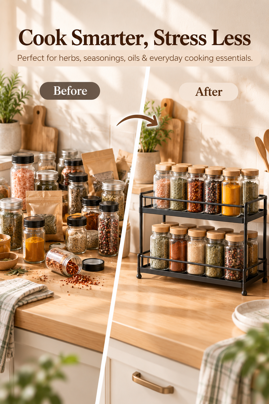 Wecnspel 2 Tier Spice Rack Organizer – Metal Kitchen Countertop Storage Shelf for Seasonings, Spice Jars, Herbs & Cooking Essentials