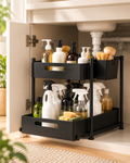 Wecnspel Under Sink Organizer with Pull Out Drawer – 2 Tier Storage Rack for Kitchen Bathroom Cabinets, Space Saving Cleaning Supply Organizer