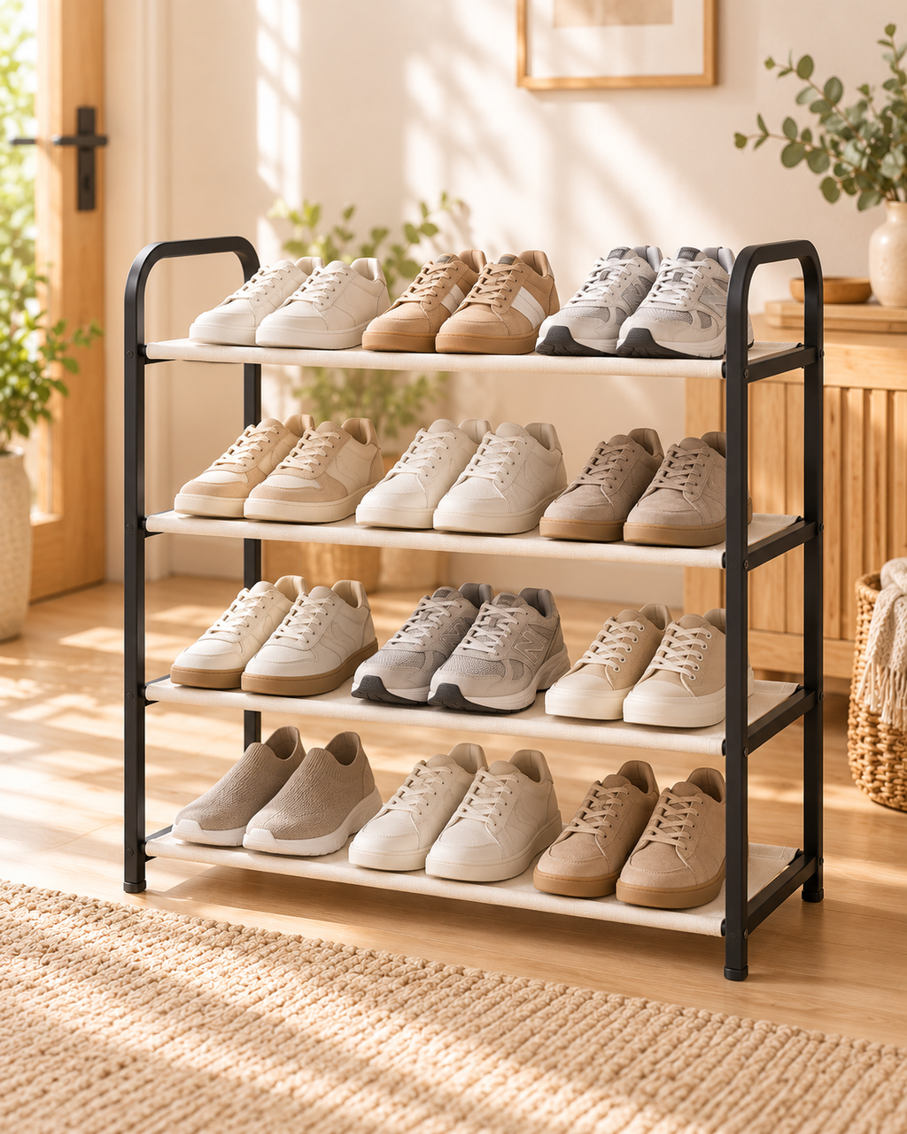 Wecnspel 4 Tier Shoe Rack – Large Capacity Shoe Storage Organizer for Entryway, Bedroom & Closet, Space Saving Metal Shoe Shelf