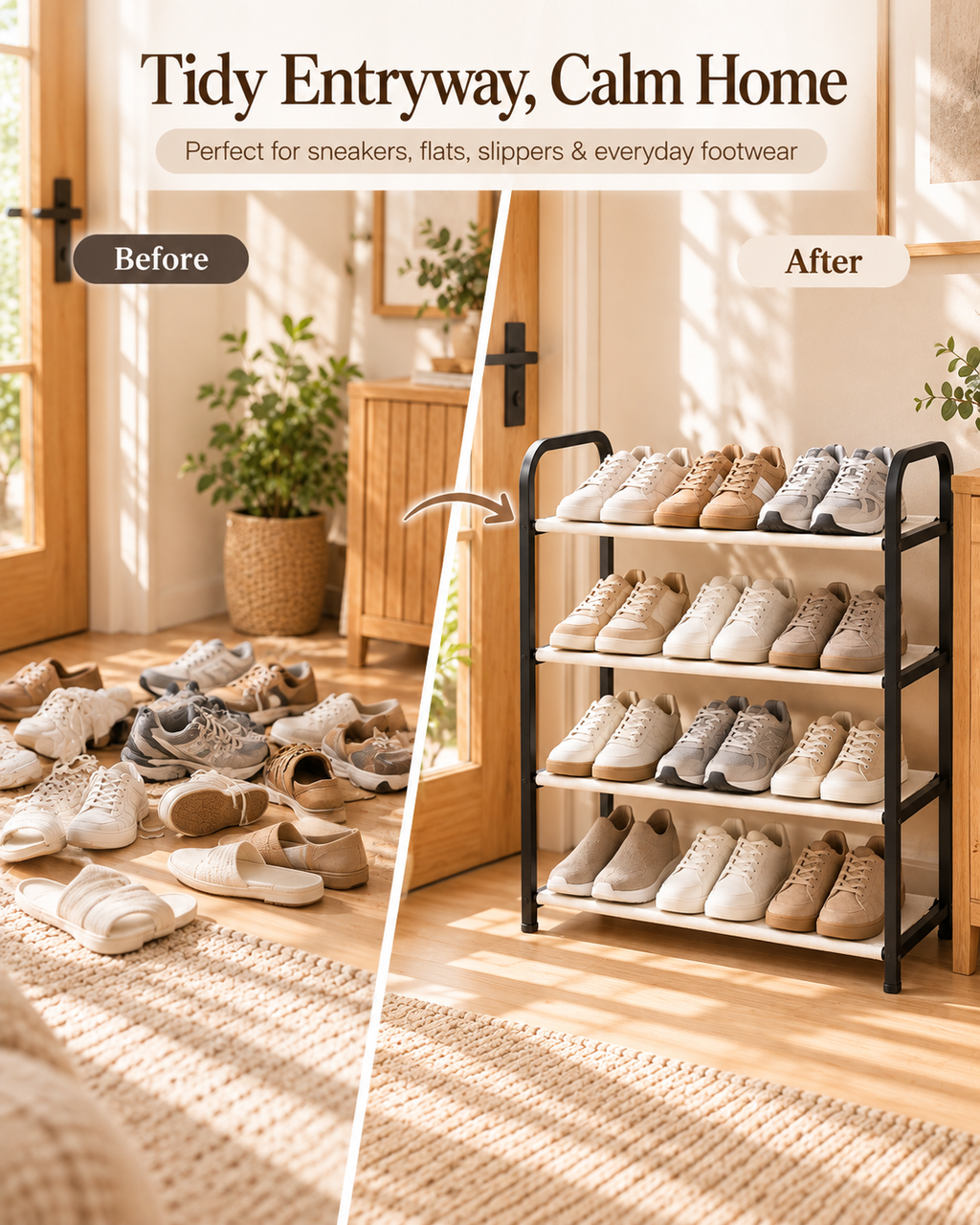 Wecnspel 4 Tier Shoe Rack – Large Capacity Shoe Storage Organizer for Entryway, Bedroom & Closet, Space Saving Metal Shoe Shelf