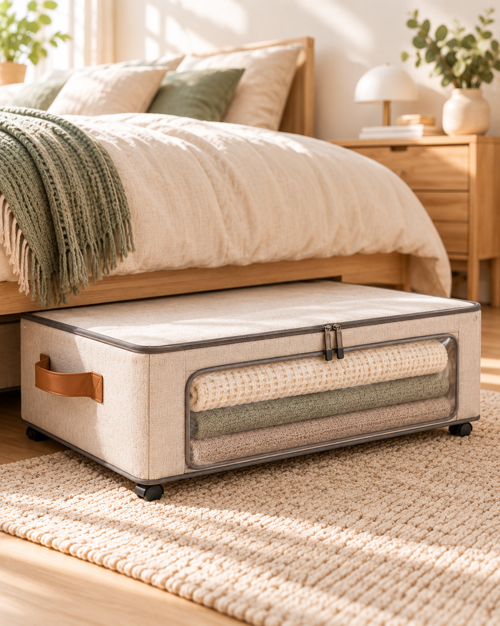 Wecnspel Under Bed Storage Box with Wheels – Large Capacity Rolling Organizer for Clothes, Blankets, Bedding & Seasonal Home Storage 建议售价：